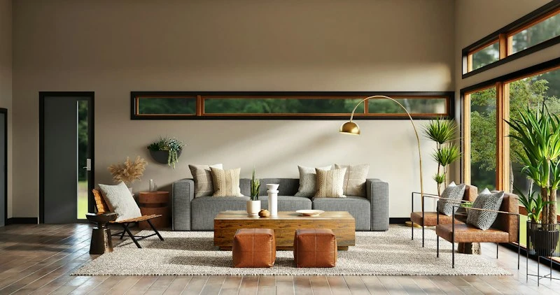 Warm timber and sculptural furniture in a contemporary interior