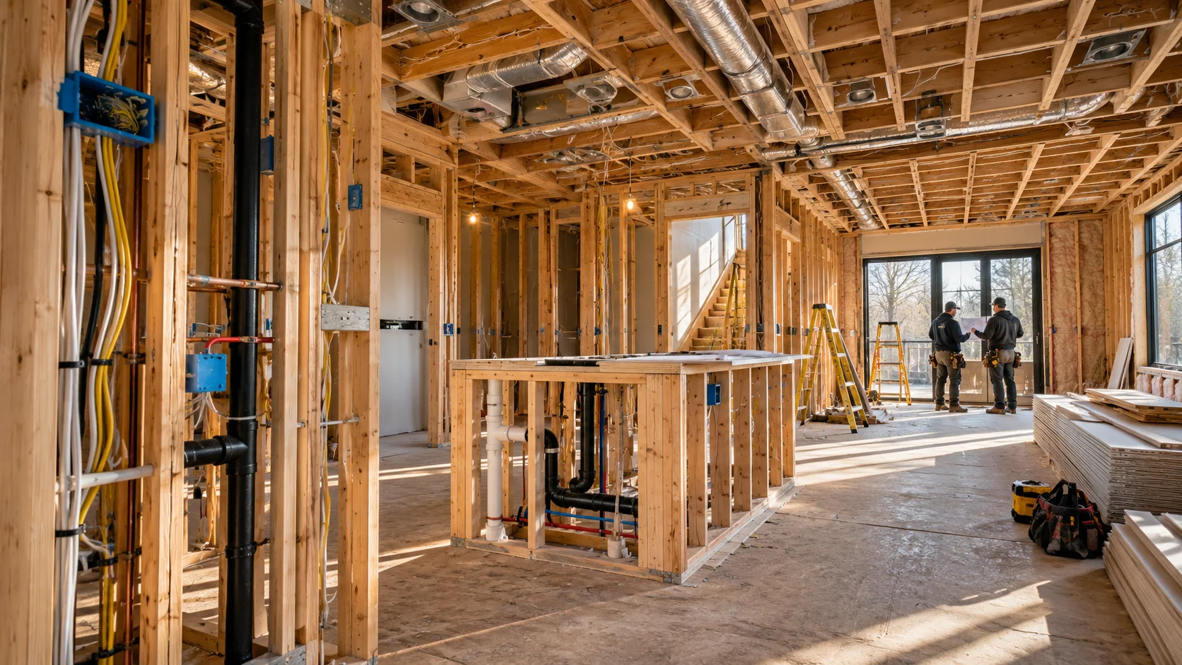 A space opened up and ready for rough-in.